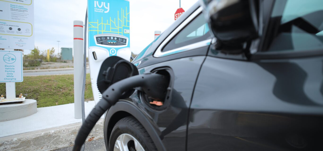 An electric vehicle at a fast charging station