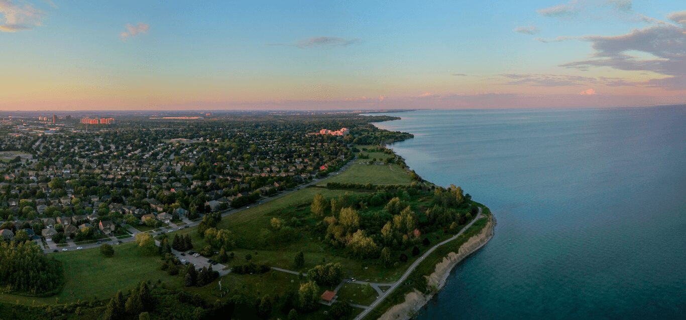 Aerial view of Lake Ontario.