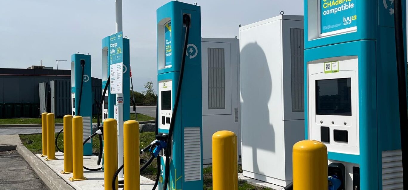 Level 2 electric vehicle chargers at ONroute location.